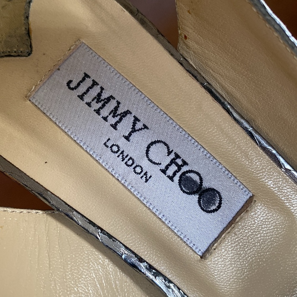 Jimmy choo heels in metallic silver exotic leather, size 41. Or US 10.5